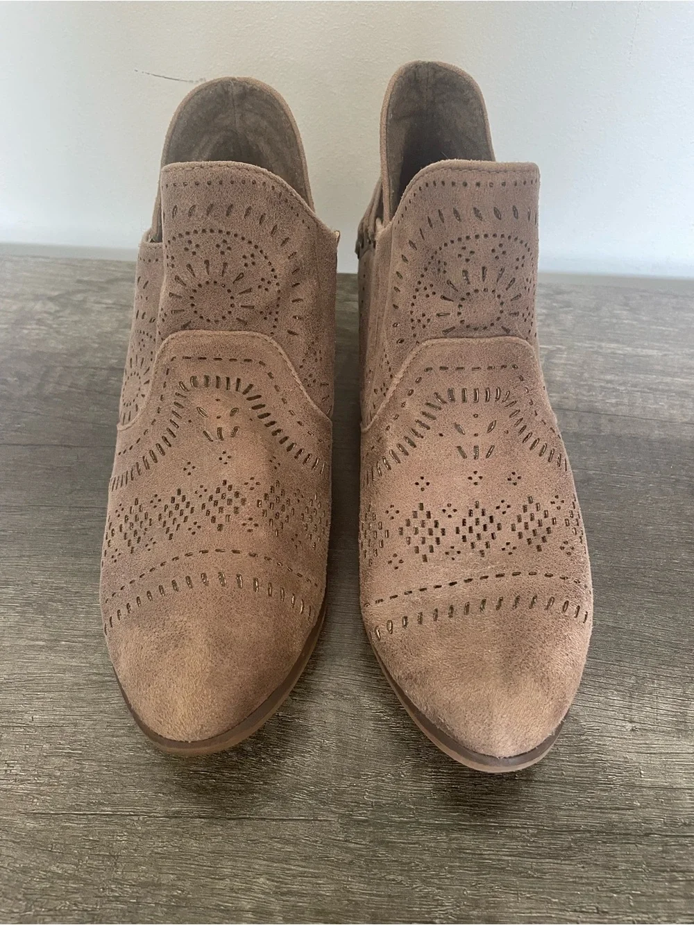 Daisy Fuentes Solid Brown Perforated Suede Western Ankle Boot